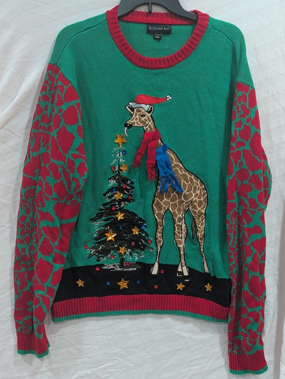 Man's Ugly Christmas Green & Red Giraffe Holiday Sweater Size XXL